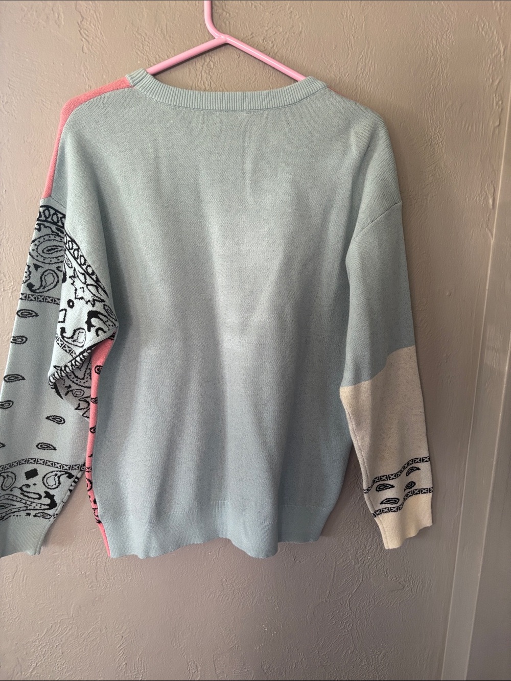 Storia Pink and Light Blue Bandana-Print Crewneck Sweater - Picture 2 of 3